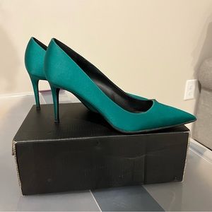 Green satin shoes